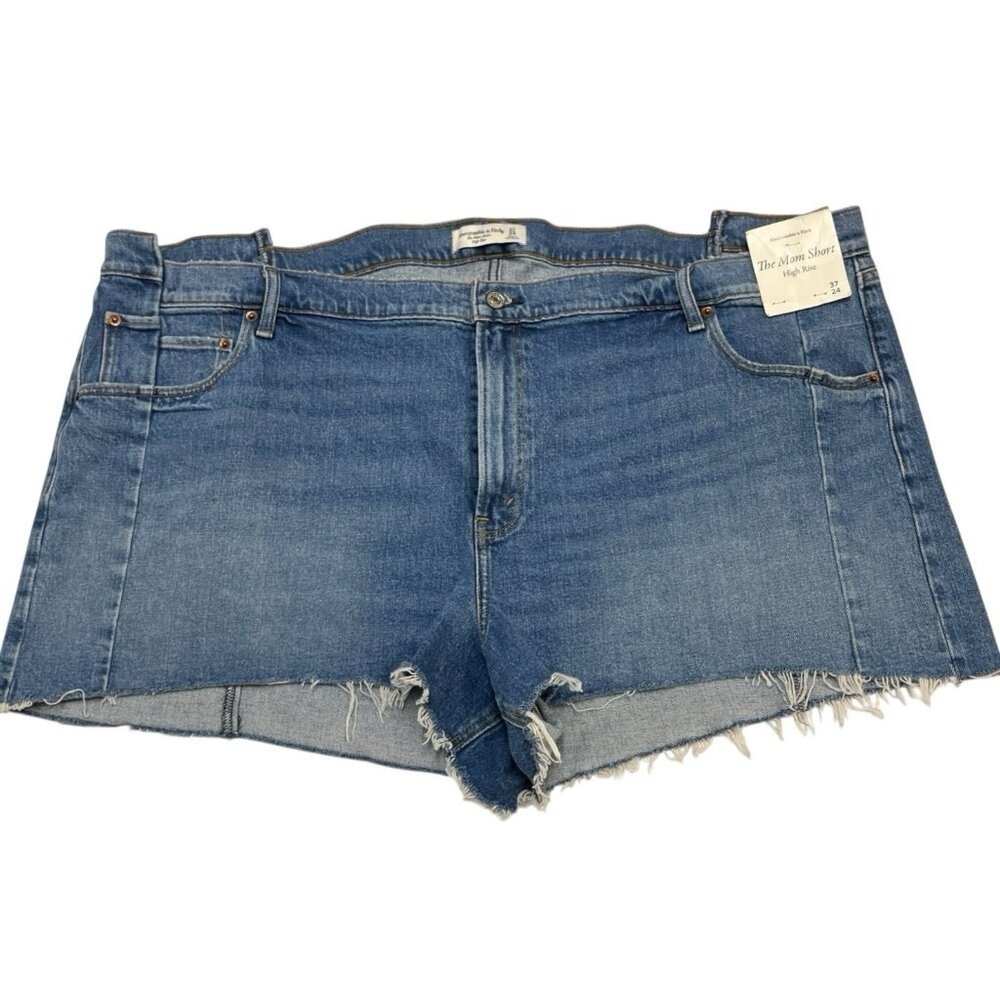 Abercrombie Fitch Jean Short The Mom High Rise Cut Off Denim Plus Size 37/25